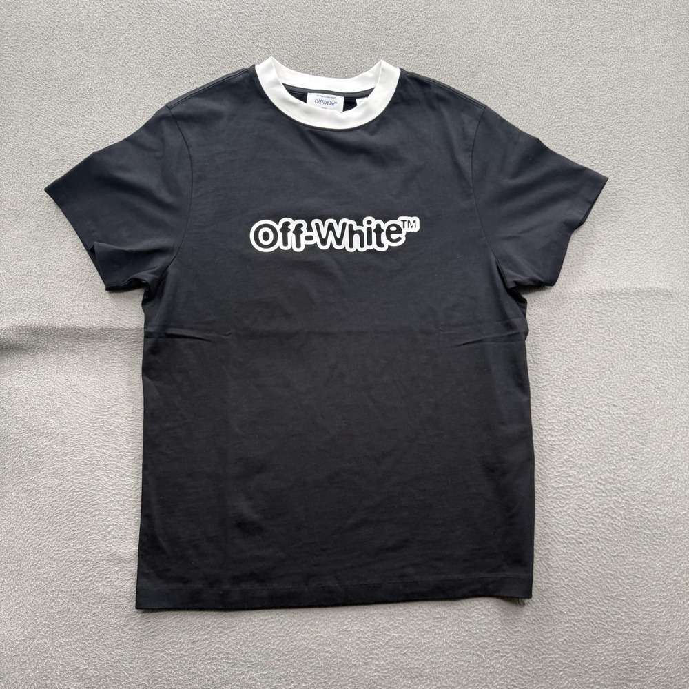 Off-White Shirt Mens Small Black Outline Logo Ringer Tee Slim Fit Streetwear